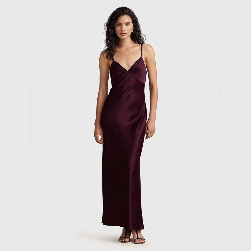 Polo by Ralph Lauren Satin Maxi Slip Dress in Deep Wine